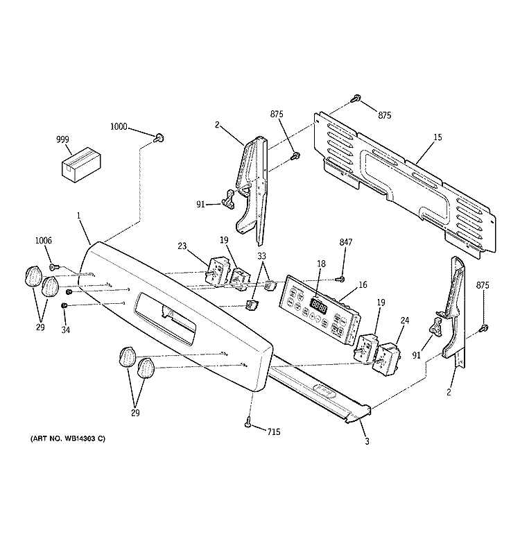 CONTROL PANEL Diagram and Parts List for JBP68DM1BB  General Electric Range