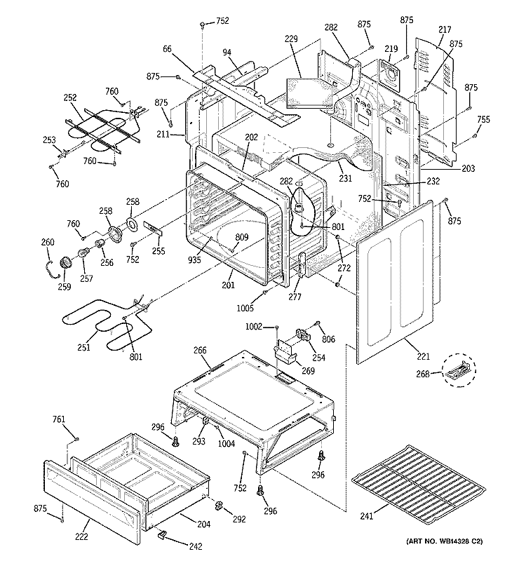 BODY PARTS Diagram and Parts List for JBP70DM1BB  General Electric Range
