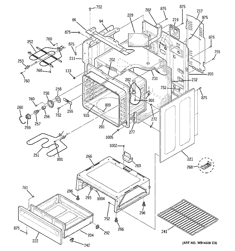 BODY PARTS Diagram and Parts List for JBP71CM1BB  General Electric Range