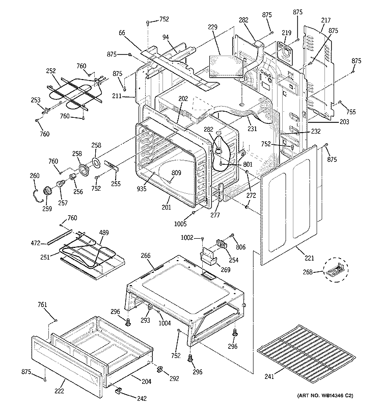 BODY PARTS Diagram and Parts List for JBP77MM1BG  General Electric Range