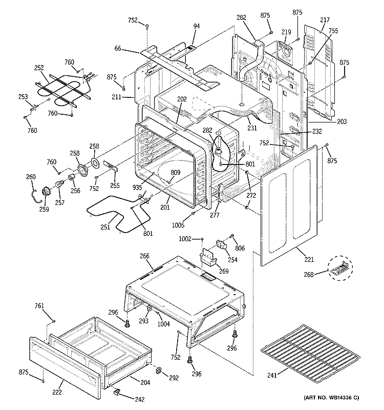 BODY PARTS Diagram and Parts List for JBS55DM1BB  General Electric Range