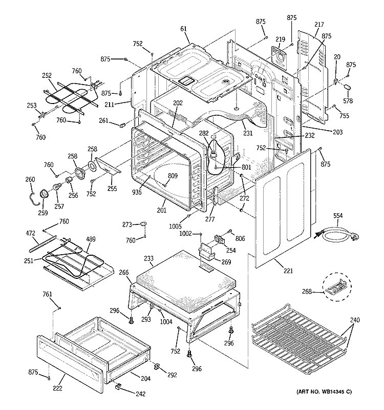 BODY PARTS Diagram and Parts List for JCBP40DM1WW  General Electric Range