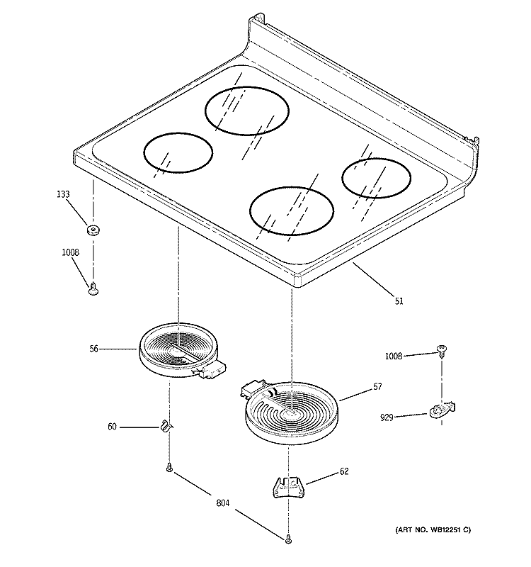 COOKTOP Diagram and Parts List for JCBP62DM1WW  General Electric Range