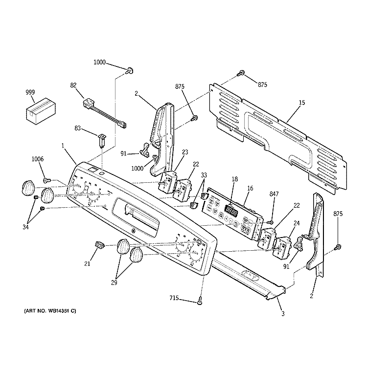 CONTROL PANEL Diagram and Parts List for JCBP65MM1BS  General Electric Range