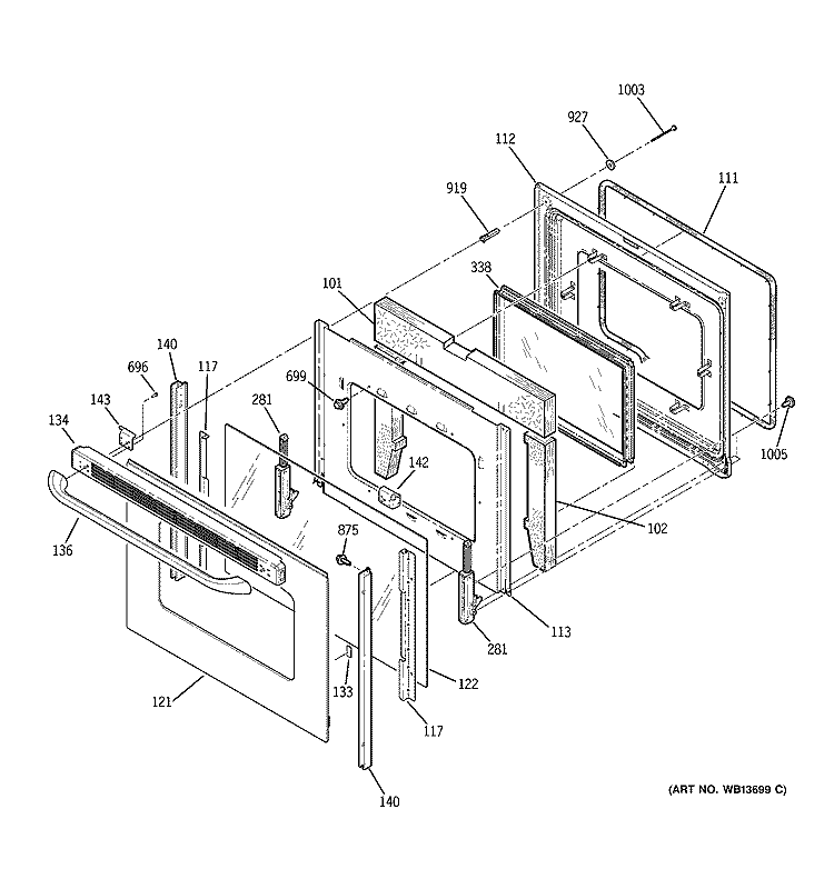 DOOR Diagram and Parts List for JCBP65MM1BS  General Electric Range
