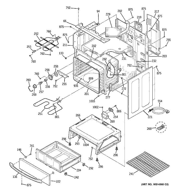 BODY PARTS Diagram and Parts List for JCBP68MM1BS  General Electric Range