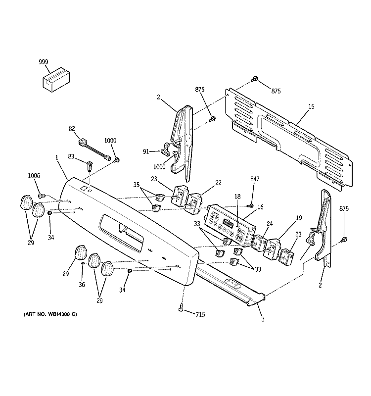 CONTROL PANEL Diagram and Parts List for JCBP71CM1WW  General Electric Range