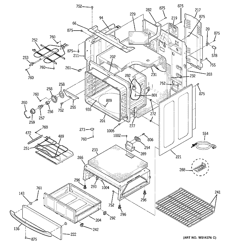 BODY PARTS Diagram and Parts List for JCBP79SM1SS  General Electric Range