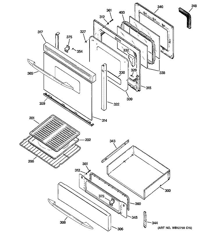 DOOR & DRAWER PARTS Diagram and Parts List for JGB908CEK6CC  General Electric Range