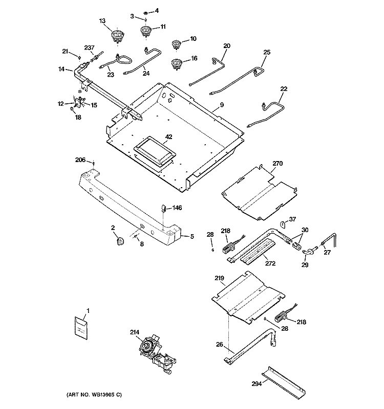 GAS & BURNER PARTS Diagram and Parts List for JGBP88BEL3BB  General Electric Range