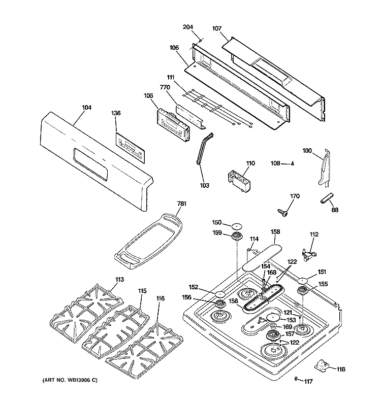 CONTROL PANEL & COOKTOP Diagram and Parts List for JGBP88BEL3BB  General Electric Range