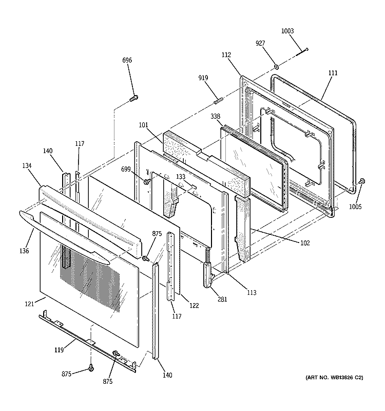 DOOR Diagram and Parts List for JB910KK5CC  General Electric Range
