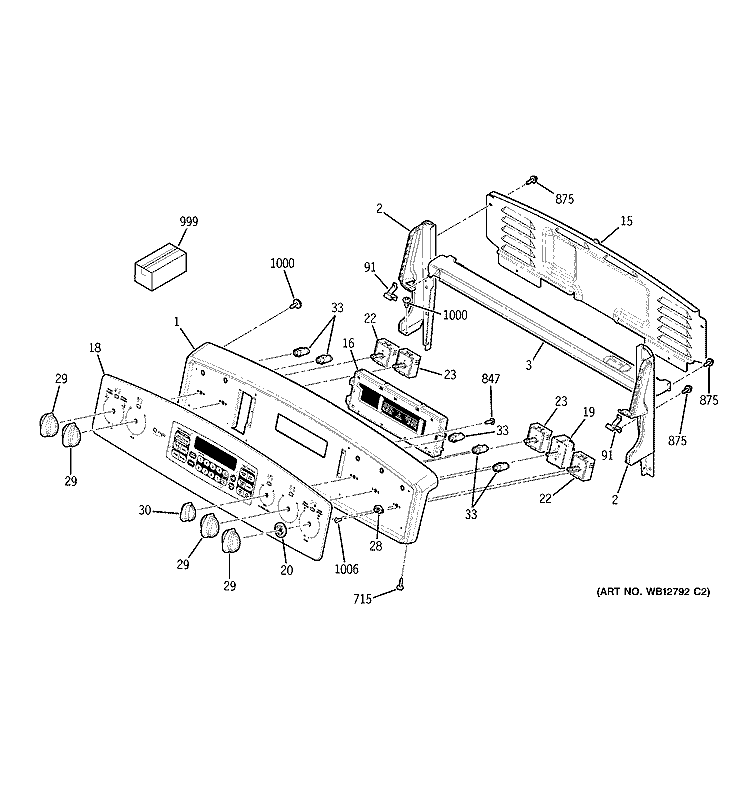 CONTROL PANEL Diagram and Parts List for JB910SL5SS  General Electric Range