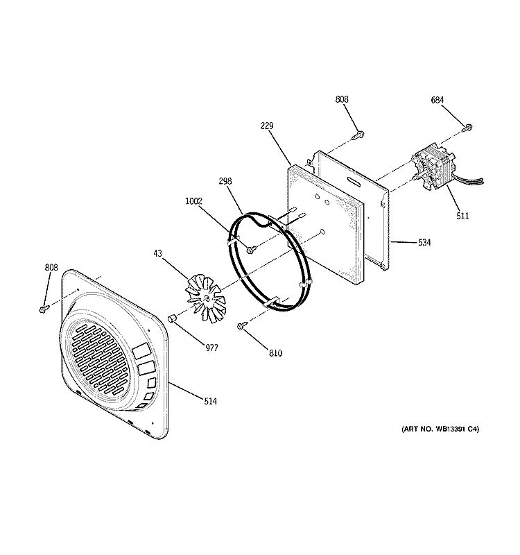 CONVECTION FAN Diagram and Parts List for JB910SL5SS  General Electric Range