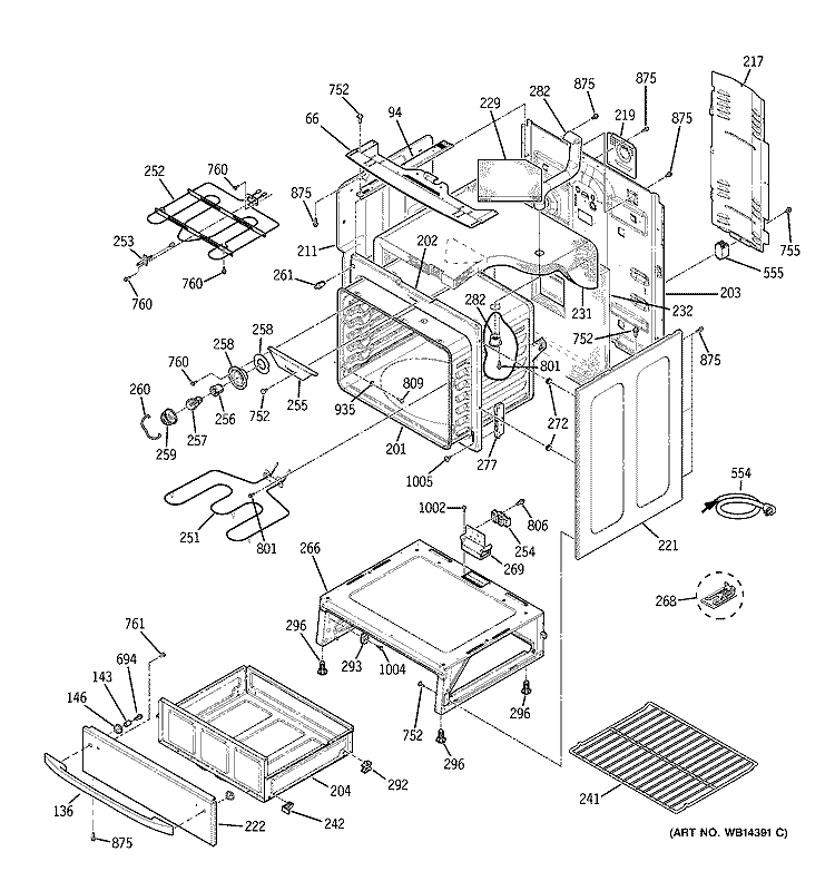 BODY PARTS Diagram and Parts List for JCB800WK4WW  General Electric Range