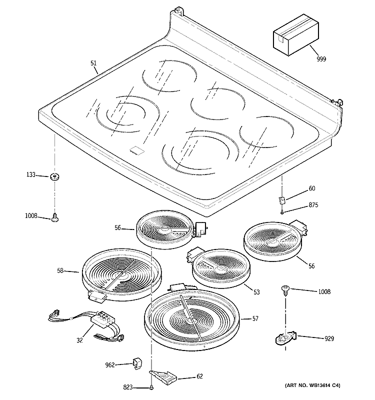 COOKTOP Diagram and Parts List for JCB800SK4SS  General Electric Range