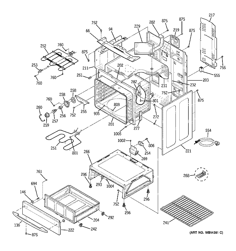 BODY PARTS Diagram and Parts List for JCB800SK4SS  General Electric Range