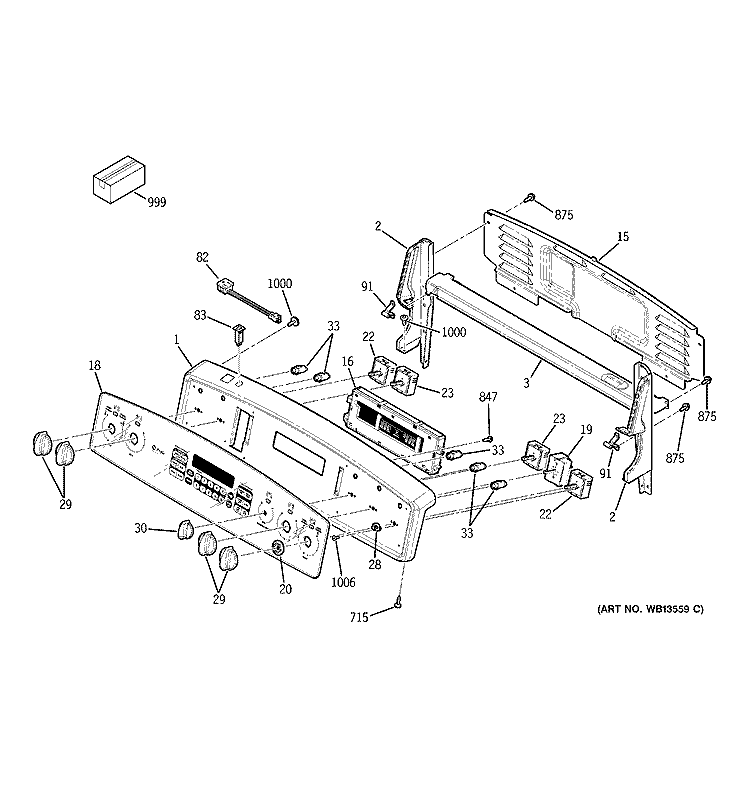 CONTROL PANEL Diagram and Parts List for JCB909TK5WW  General Electric Range