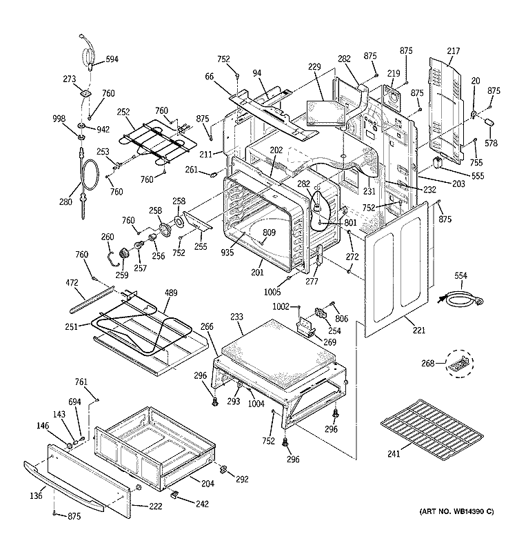 BODY PARTS Diagram and Parts List for JCB909TK5WW  General Electric Range