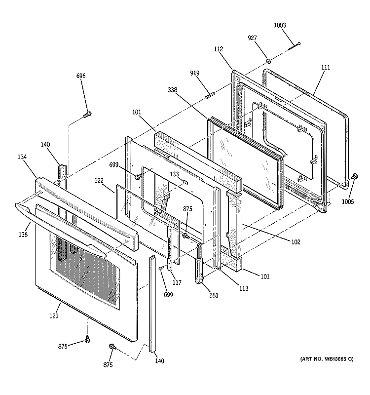 DOOR Diagram and Parts List for JCB909SL5SS  General Electric Range