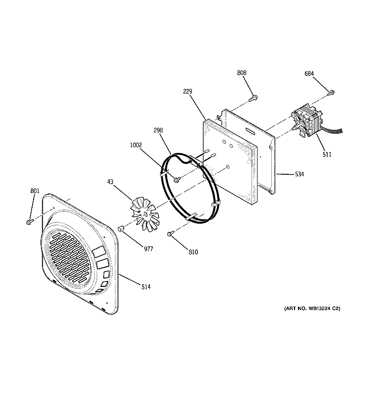 CONVECTION FAN Diagram and Parts List for JCB910SL5SS  General Electric Range