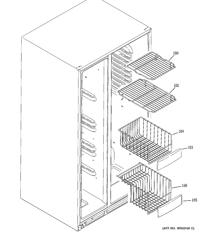 FREEZER SHELVES Diagram and Parts List for DSD26DHWCBG  General Electric Refrigerator