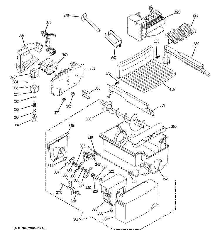 ICE MAKER & DISPENSER Diagram and Parts List for GSE25MGTECWW  General Electric Refrigerator