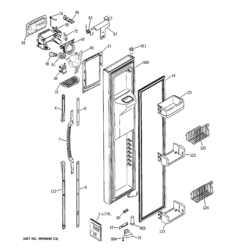 FREEZER DOOR Diagram and Parts List for PSE25NGTEFBB  General Electric Refrigerator