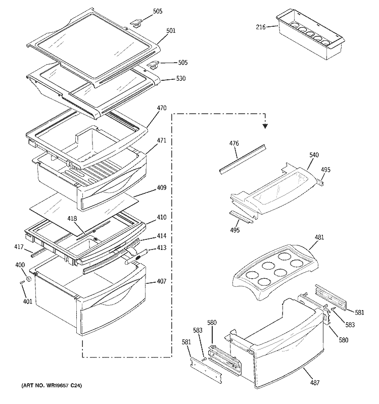 FRESH FOOD SHELVES Diagram and Parts List for PSE25NGTEFBB  General Electric Refrigerator