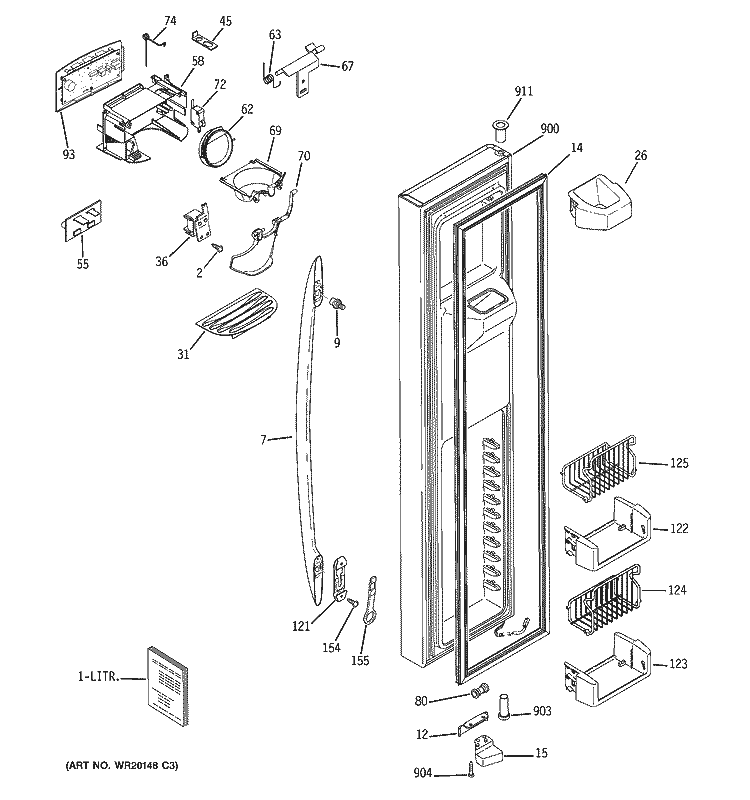 FREEZER DOOR Diagram and Parts List for PSF26PGWCWW  General Electric Refrigerator