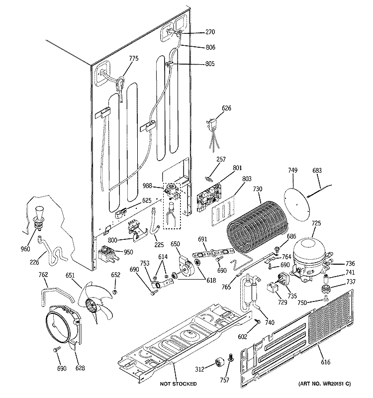 SEALED SYSTEM & MOTHER BOARD Diagram and Parts List for PSF26PGWCWW  General Electric Refrigerator