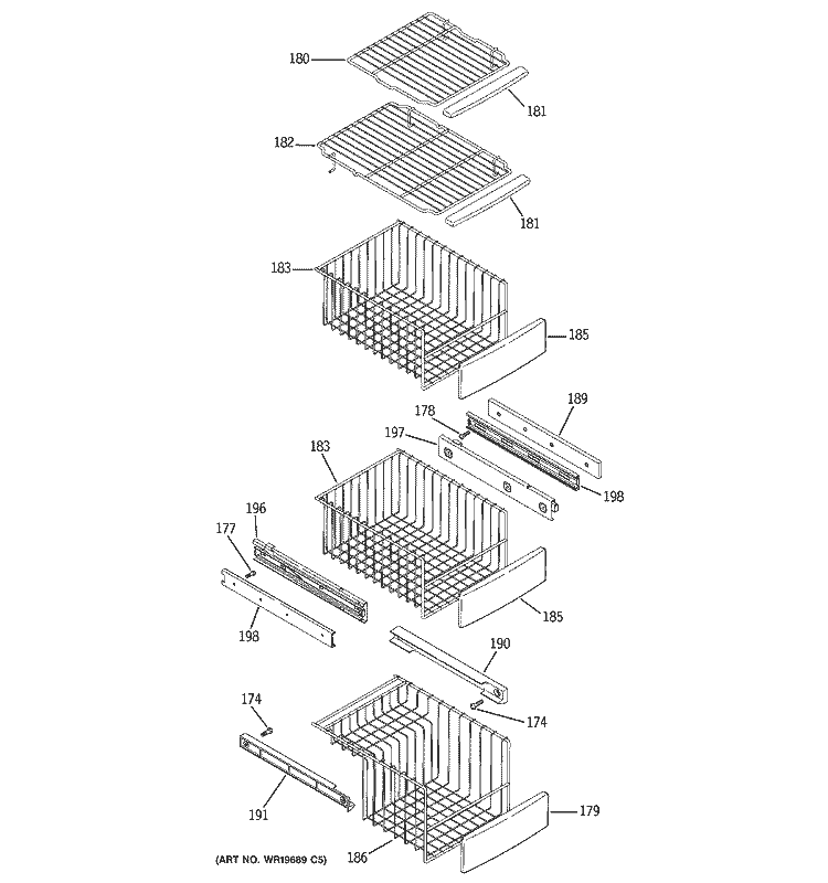 FREEZER SHELVES Diagram and Parts List for PSK25NGSECWW  General Electric Refrigerator