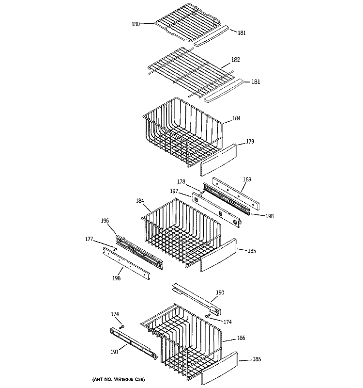 FREEZER SHELVES Diagram and Parts List for PSK29NGSECCC  General Electric Refrigerator