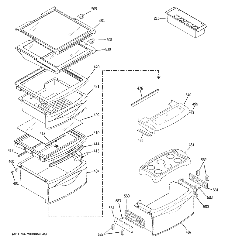 FRESH FOOD SHELVES Diagram and Parts List for PSK29NGSECCC  General Electric Refrigerator