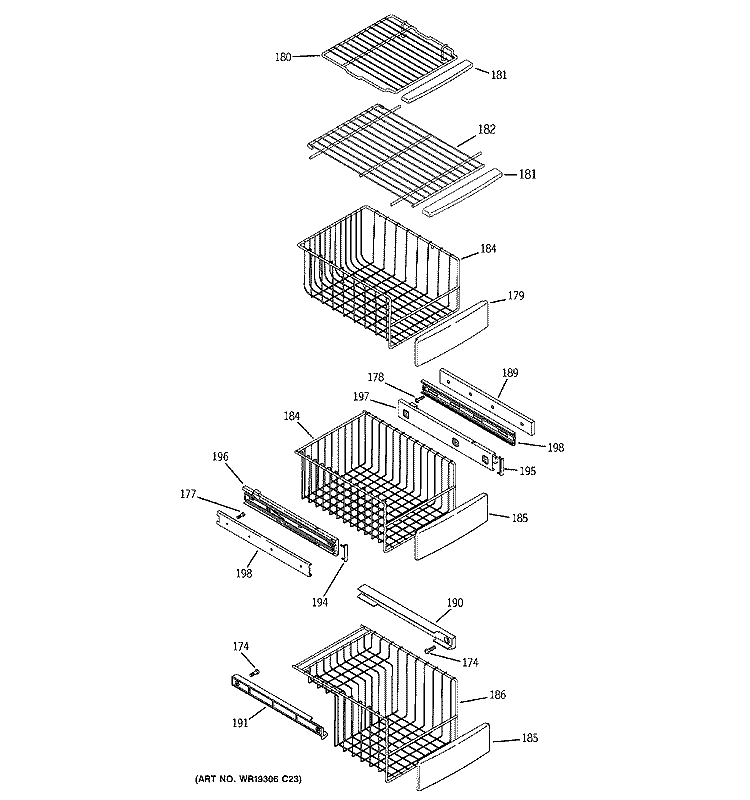 FREEZER SHELVES Diagram and Parts List for PSK29NHSECWW  General Electric Refrigerator
