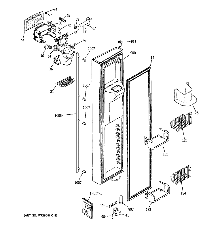FREEZER DOOR Diagram and Parts List for ZFSB23DRKSS  General Electric Refrigerator