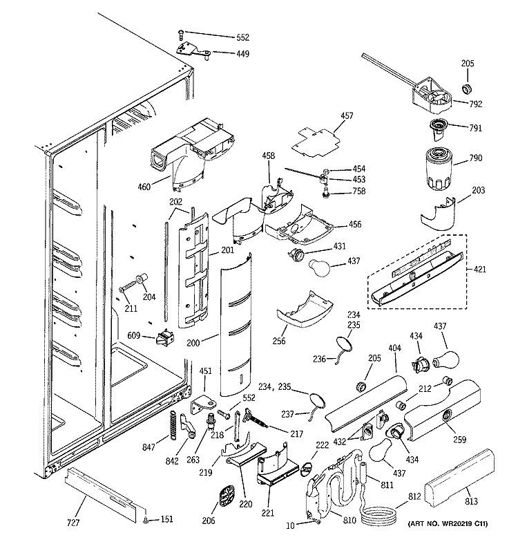 FRESH FOOD SECTION Diagram and Parts List for ZFSB26DRKSS  General Electric Refrigerator