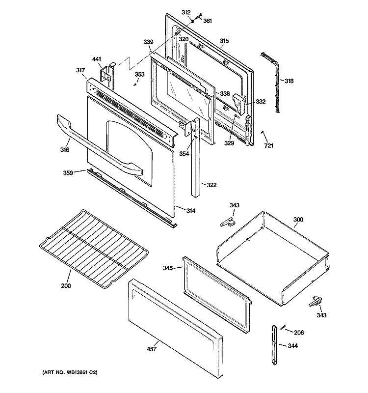 DOOR & DRAWER PARTS Diagram and Parts List for JBS56DM1WW  General Electric Range