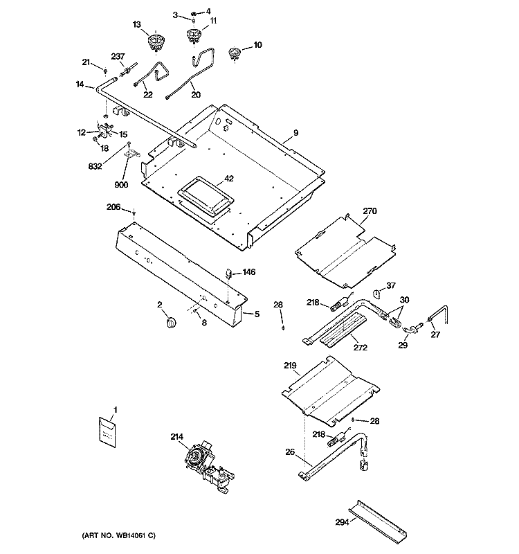 GAS & BURNER PARTS Diagram and Parts List for JGBP28DEM1WW  General Electric Range