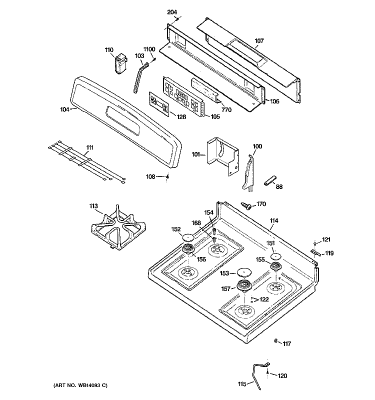 CONTROL PANEL & COOKTOP Diagram and Parts List for JGBP28DEM1WW  General Electric Range