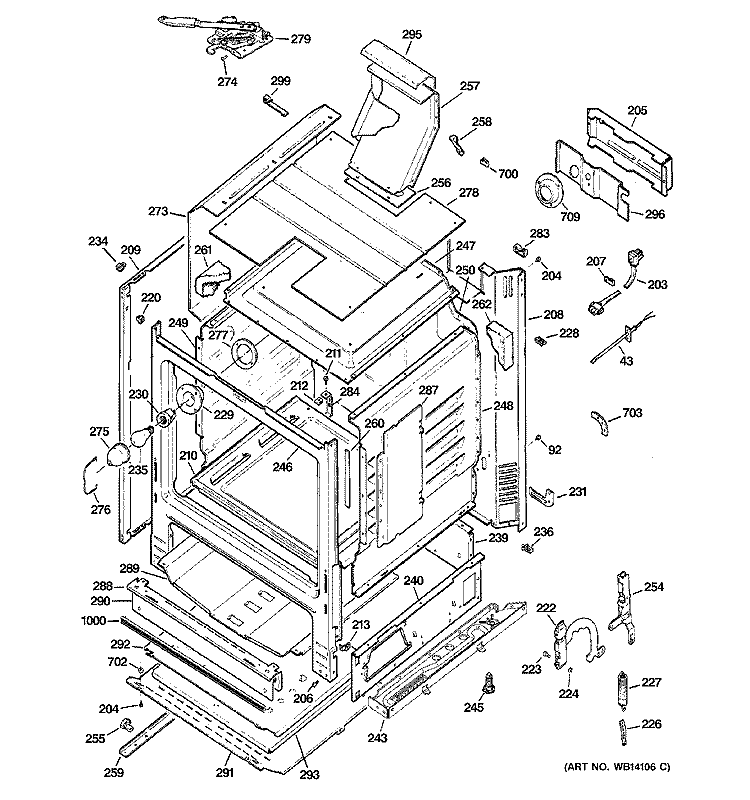 BODY PARTS Diagram and Parts List for JGBP32DEM1WW  General Electric Range