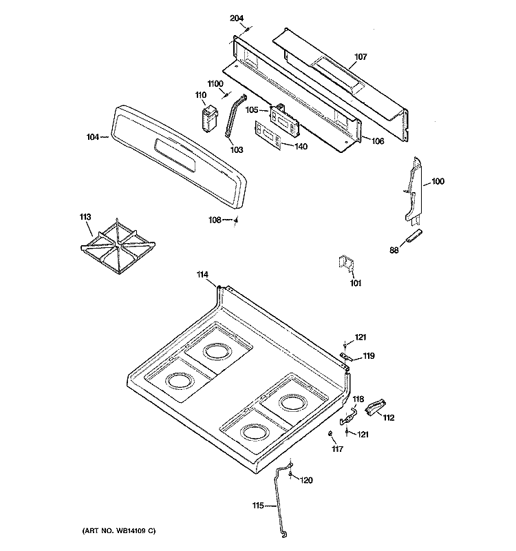 CONTROL PANEL & COOKTOP Diagram and Parts List for JGBS20DEM1BB  General Electric Range