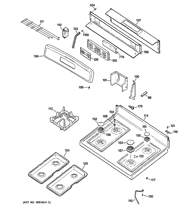 CONTROL PANEL & COOKTOP Diagram and Parts List for JGBP33DEM1CC  General Electric Range