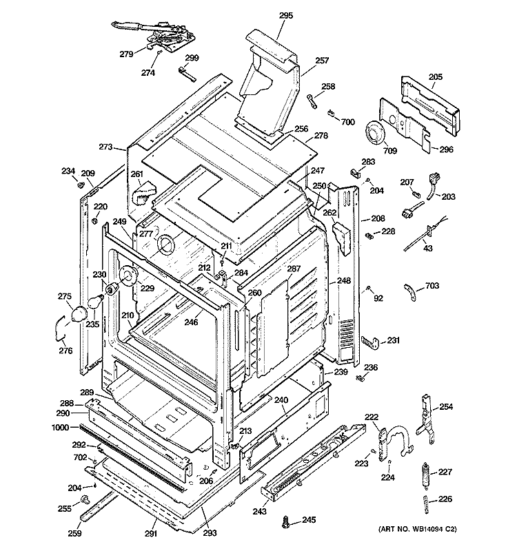 BODY PARTS Diagram and Parts List for JGBP33SEM1SS  General Electric Range