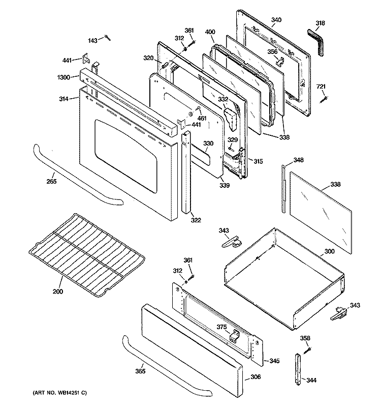 DOOR & DRAWER PARTS Diagram and Parts List for JGBP36SEM1SS  General Electric Range