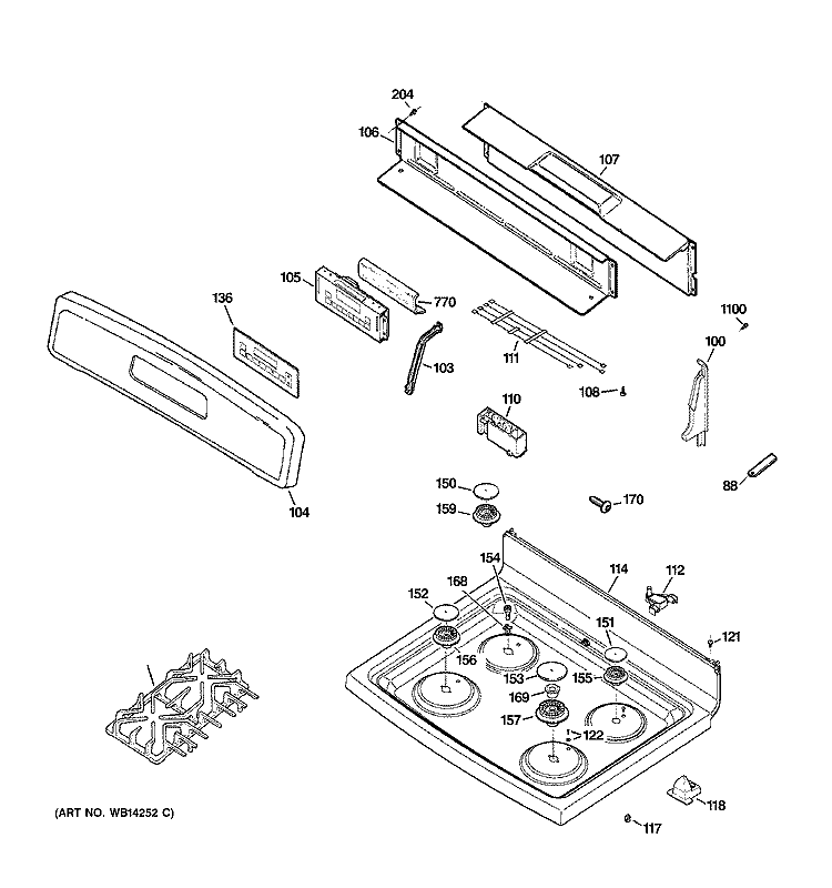 CONTROL PANEL & COOKTOP Diagram and Parts List for JGBP85DEM1WW  General Electric Range