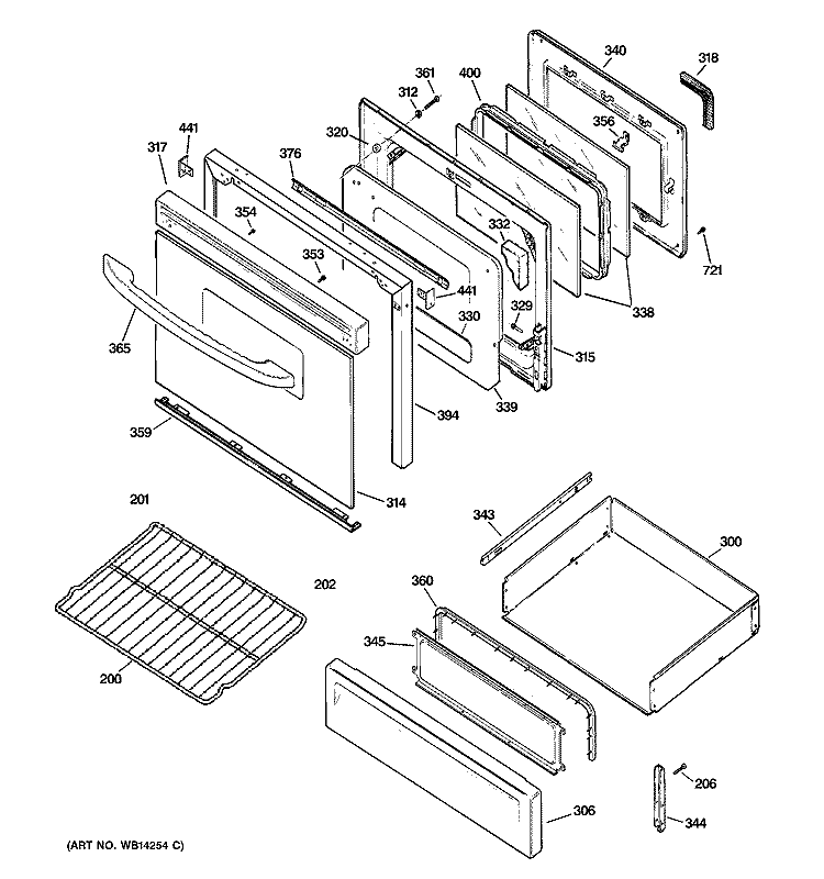 DOOR & DRAWER PARTS Diagram and Parts List for JGBP85DEM1WW  General Electric Range