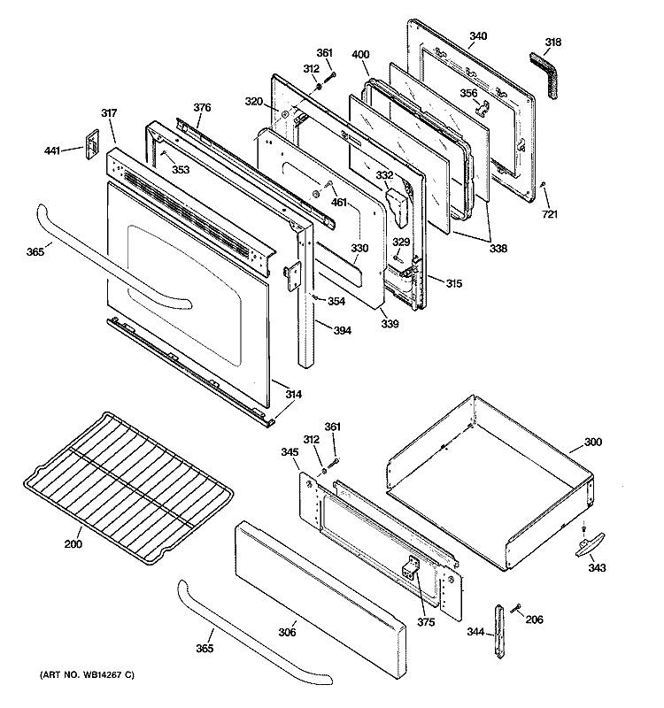 DOOR & DRAWER PARTS Diagram and Parts List for JGBP87MEM1BG  General Electric Range