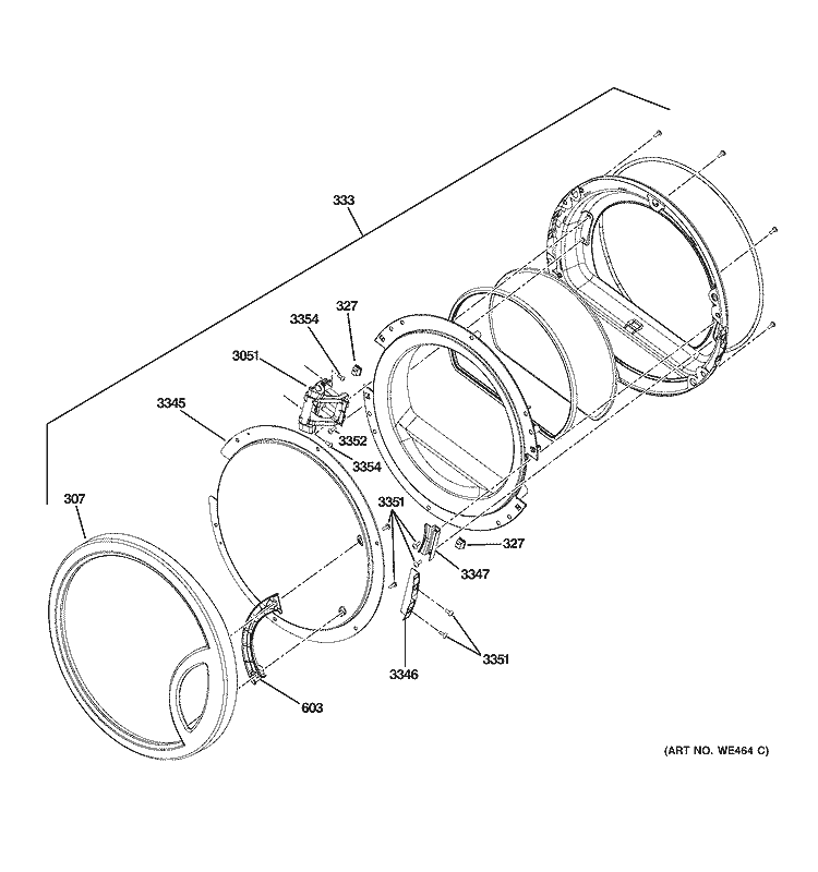DOOR Diagram and Parts List for DCVH515GF1WW  General Electric Dryer