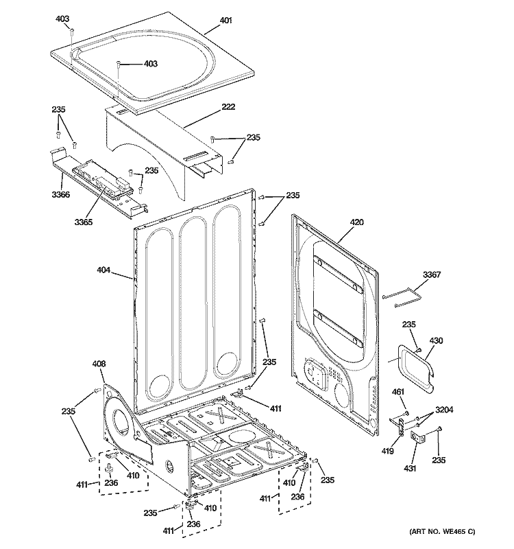 CABINET Diagram and Parts List for DCVH660EH0BB  General Electric Dryer